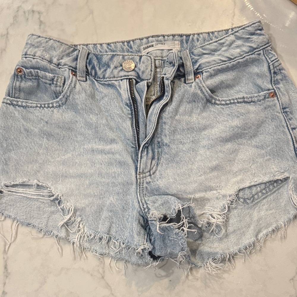 Garage Light Blue Distressed Jean Shorts